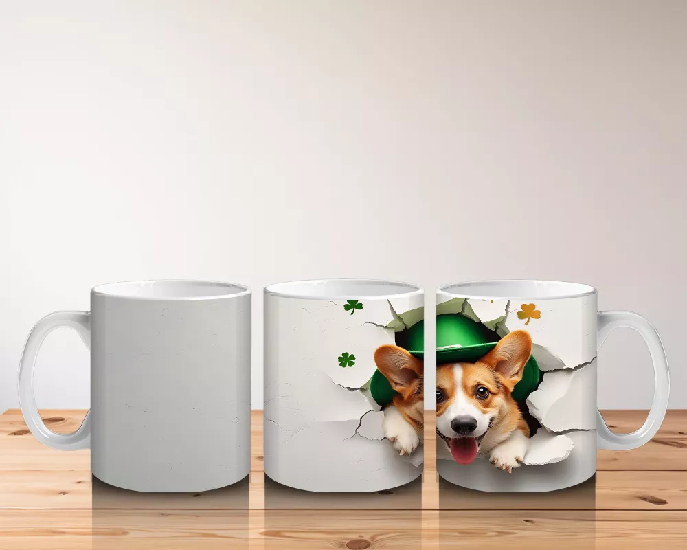 Yoncalı Kostüm Giymiş Sevimli Corgi - Baskılı Kahve Kupası - 5