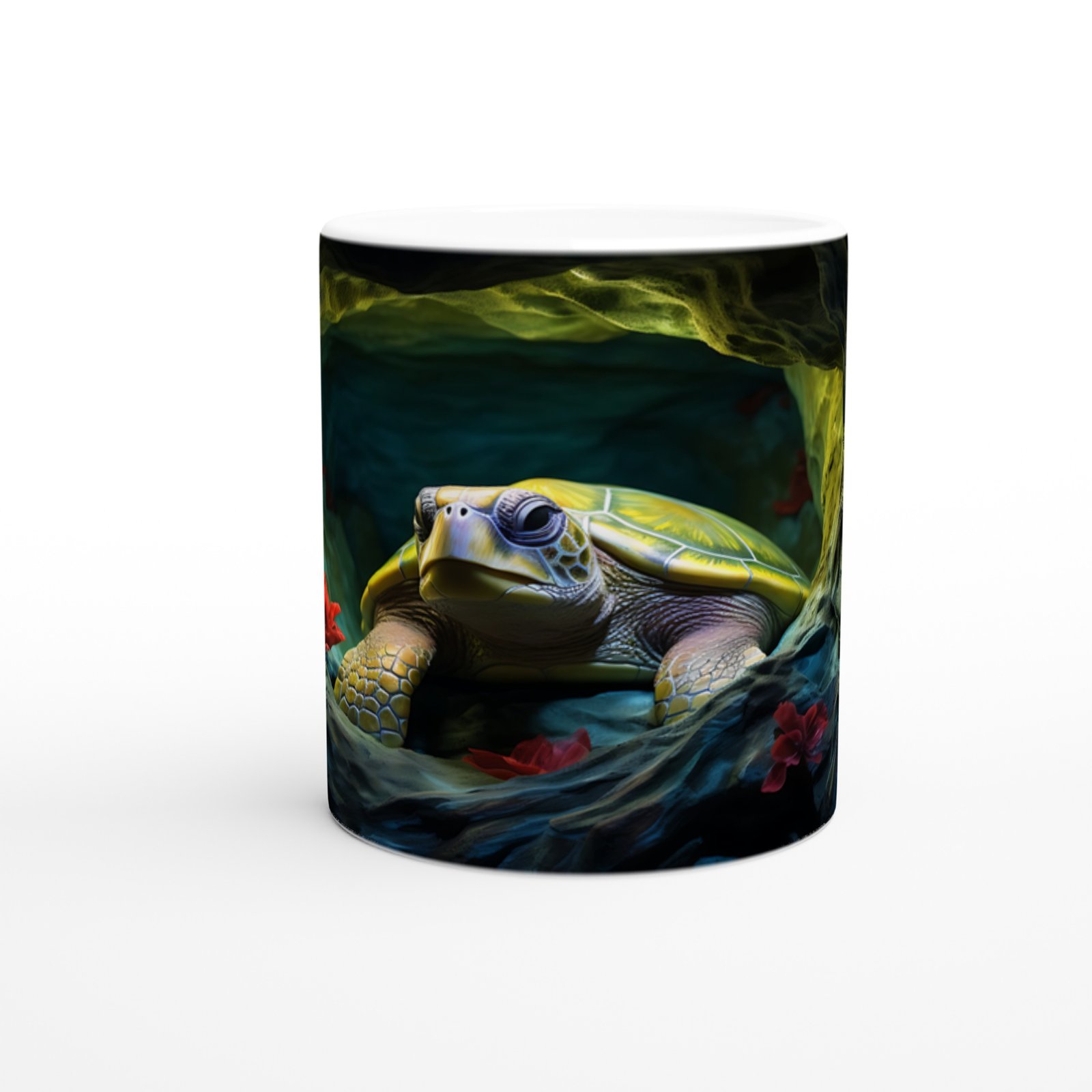 Yosunlu Mağarada Dinlenen Deniz Kaplumbağası Kupa Bardak