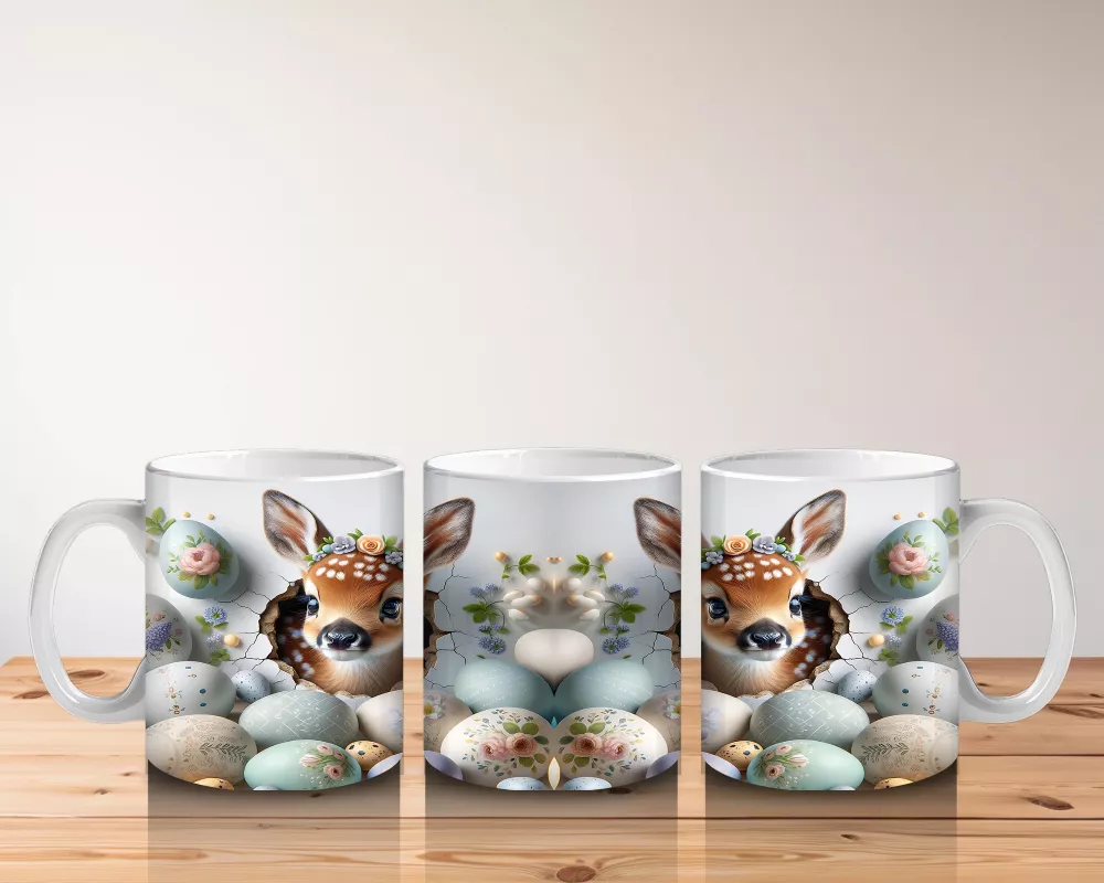 Yumurta Kabuklarından Bakan Sevimli Ceylanlar – Baskılı Kahve Kupası - 5