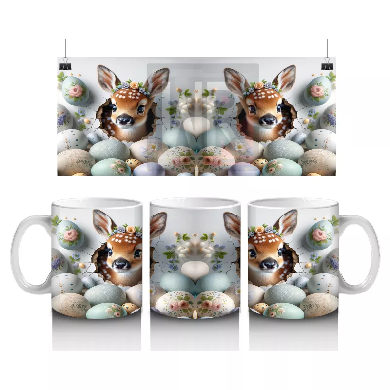 Yumurta Kabuklarından Bakan Sevimli Ceylanlar – Baskılı Kahve Kupası