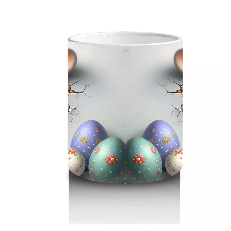 Yumurta Kabuklarından Bakan Sevimli Tavşanlar – Baskılı Kahve Kupası - 3