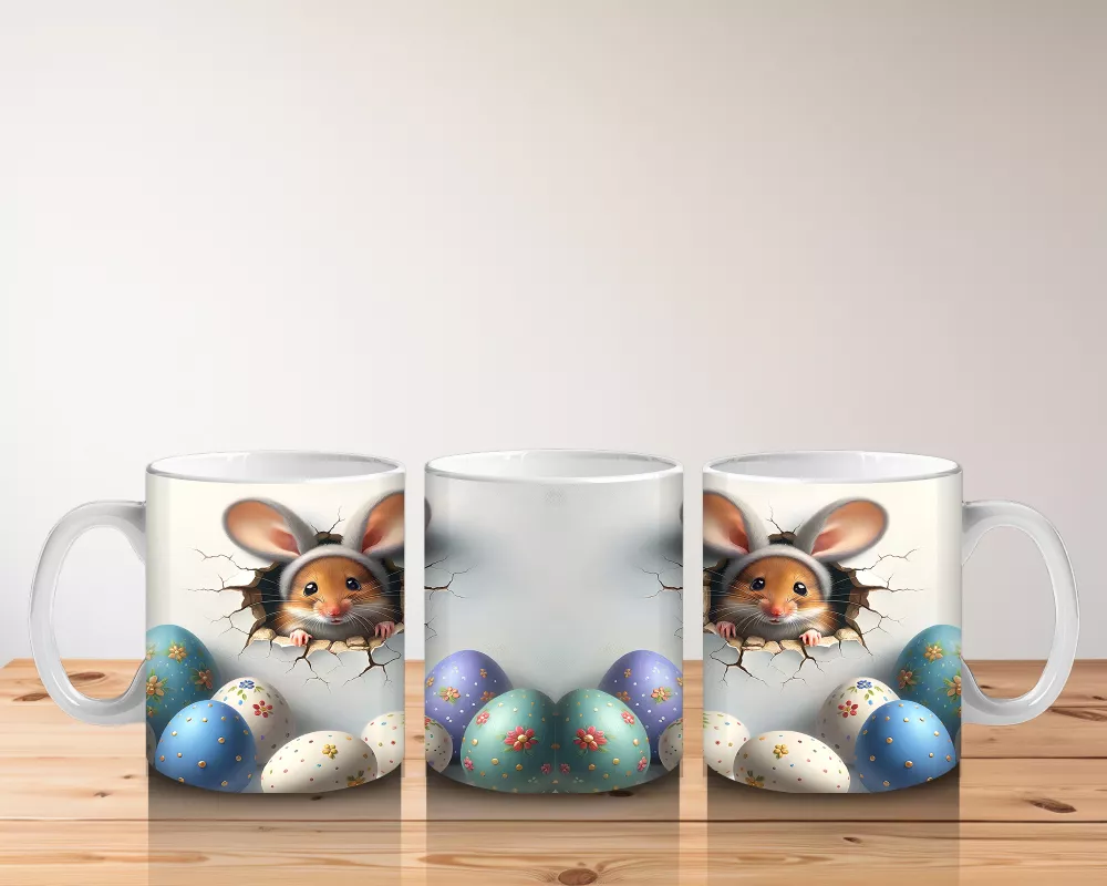 Yumurta Kabuklarından Bakan Sevimli Tavşanlar – Baskılı Kahve Kupası - 5
