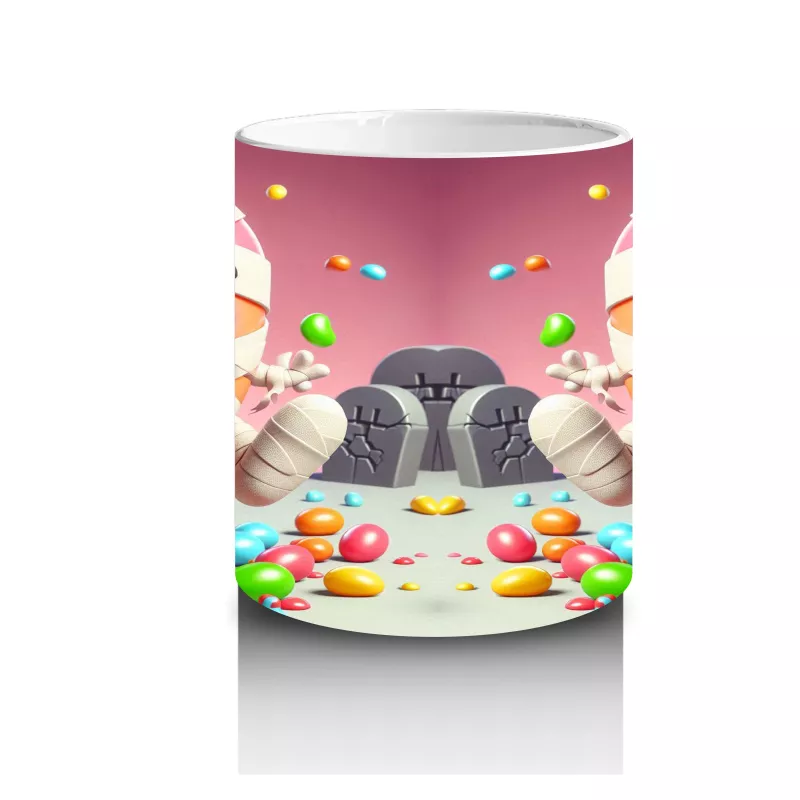 Yumurta Kafalı Canavar Figürlü Pembe Cadılar Bayramı Baskılı Kupa - 3