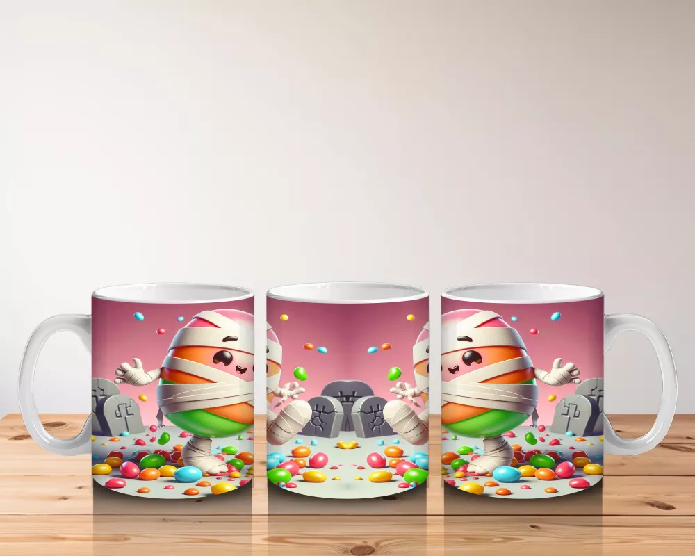 Yumurta Kafalı Canavar Figürlü Pembe Cadılar Bayramı Baskılı Kupa - 5