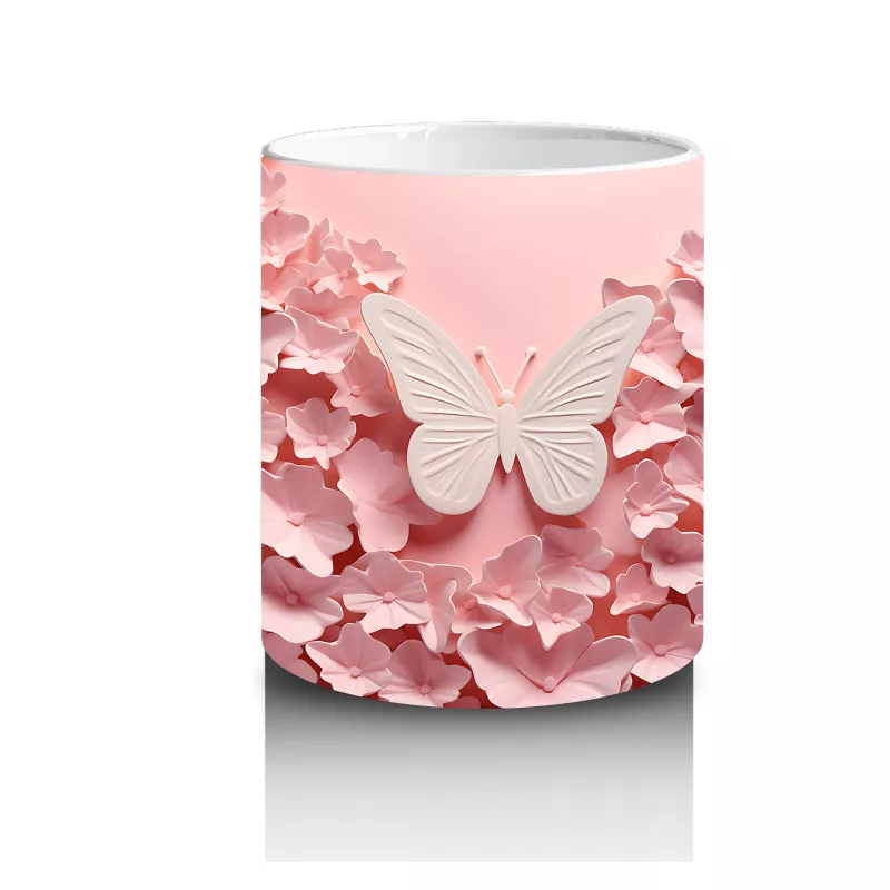 Yumuşak Pembe Fon Üzerinde Zarif Kelebek – Baskılı Kupa - 3