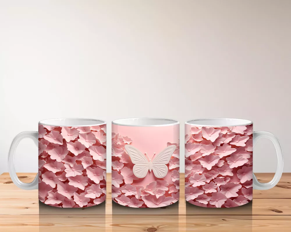 Yumuşak Pembe Fon Üzerinde Zarif Kelebek – Baskılı Kupa - 5