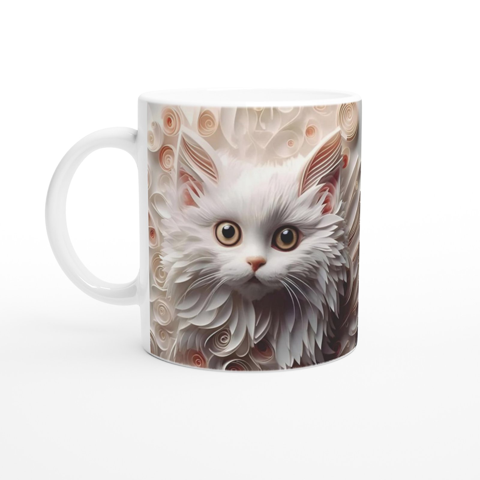 Zarif Beyaz Kedi Baskılı Kupa Bardak