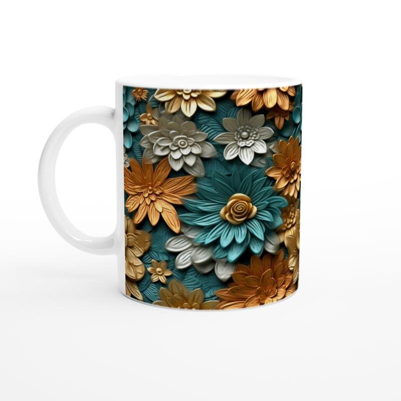 Zümrüt ve Altın Harmanı Çiçekli Kupa Bardak