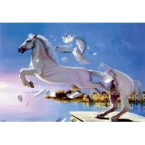 Beyaz At Temalı Sürrealist Kanvas Tablo | Modern Duvar Dekoru