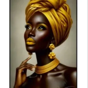 Modern Afrikalı Kadın Portresi Kanvas Tablo - Altın Sarısı Detaylı Etnik Duvar Sanatı
