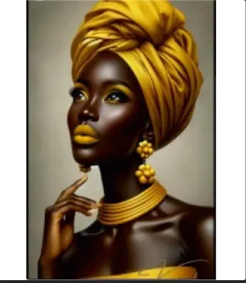 Modern Afrikalı Kadın Portresi Kanvas Tablo - Altın Sarısı Detaylı Etnik Duvar Sanatı