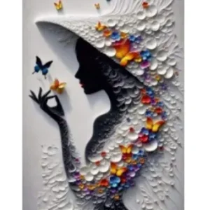 3D Efektli Kelebekli Kadın Silüeti Kanvas Tablo | Modern Kabartma Dokulu Duvar Sanatı