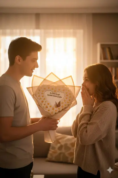 Kalp Papatya Buketi - Kelebek Detaylı Aranjman