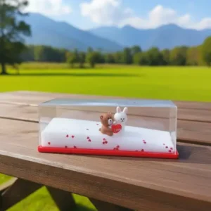 Sevimli Ayıcık ve Tavşan Aşkı Yatay Masa Dekoru - Kalp Detaylı Dekoratif Hediye Obje