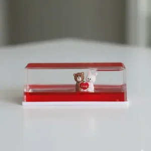 Sevimli Ayıcık ve Tavşan Aşkı Yatay Masa Dekoru - Kalp Detaylı Dekoratif Hediye Obje