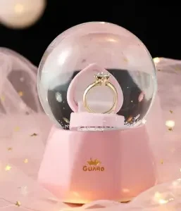 Küçük Boy Yüzüklü Kar Küresi Pembe