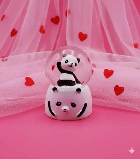 Küçük Sevimli Panda Figürlü Kar Küresi