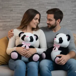 Pinky Panda: Pembe Fiyonklu ve Simli Patili Peluş Panda Hediyelik ( 30 CM )