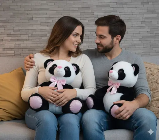 Pinky Panda: Pembe Fiyonklu ve Simli Patili Peluş Panda Hediyelik ( 30 CM )