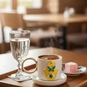 Fatma Ana Eli ve Nazar Temalı El Yapımı Seramik Türk Kahvesi Fincanı