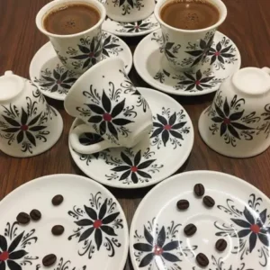 Noir Art 6'lı El Yapımı Seramik Fincan Takımı - Siyah Beyaz Soyut Desenli