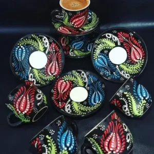 6 Kişilik El Yapımı Kabartmalı Lale Seramik Fincan Takımı