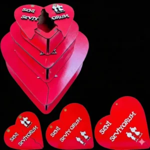 3'lü Kalp Kutu Ahşap