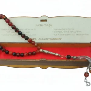 Ahşap Kutulu Akik Taşı Tesbih