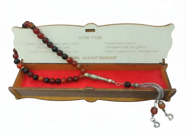 Ahşap Kutulu Akik Taşı Tesbih